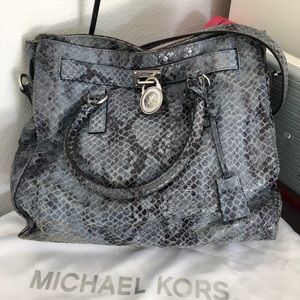 Michael Kors blue/gray Hamilton satchel.